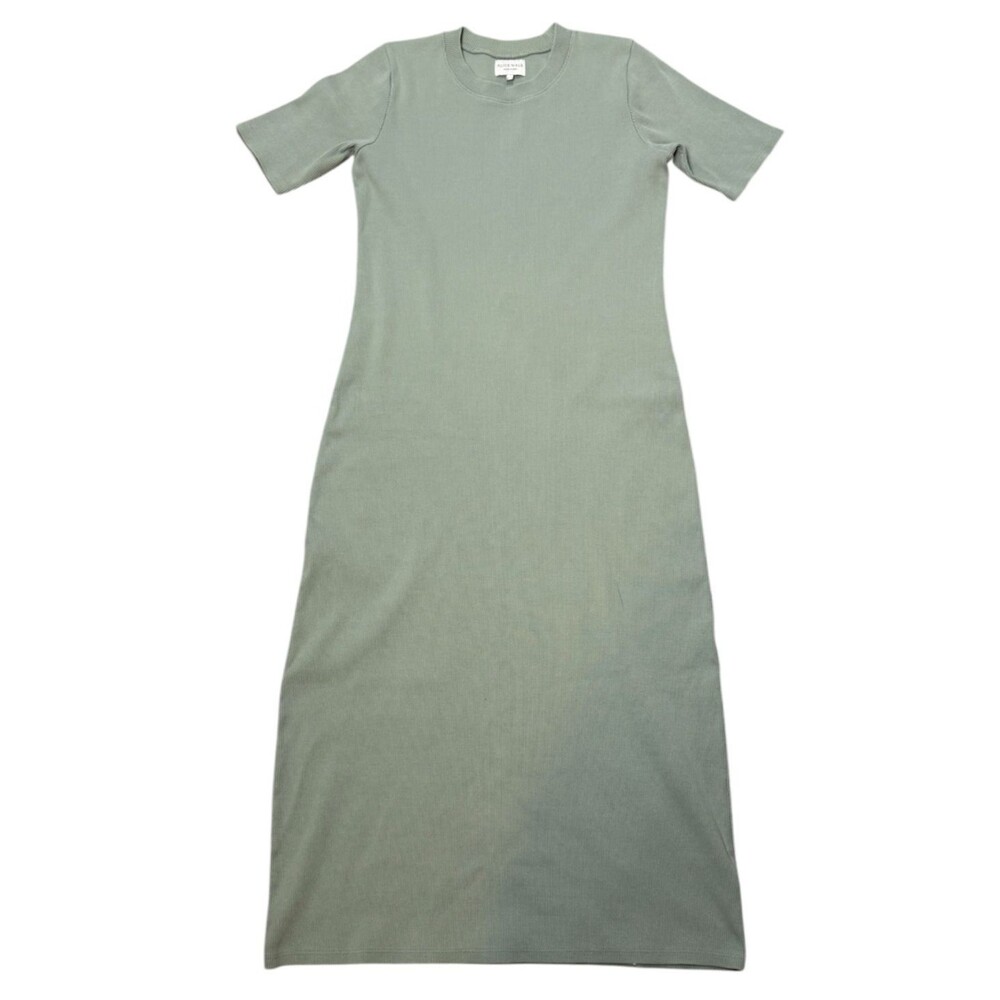 Alice Walk Green Maxi Dress Small Casual Short Sleeve Ribbed Knit Quiet Luxury